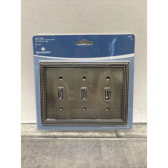 allen + roth Beaded 3-Gang Brushed Satin Pewter Triple Toggle Wall Plate {1} - Picture 2 of 8